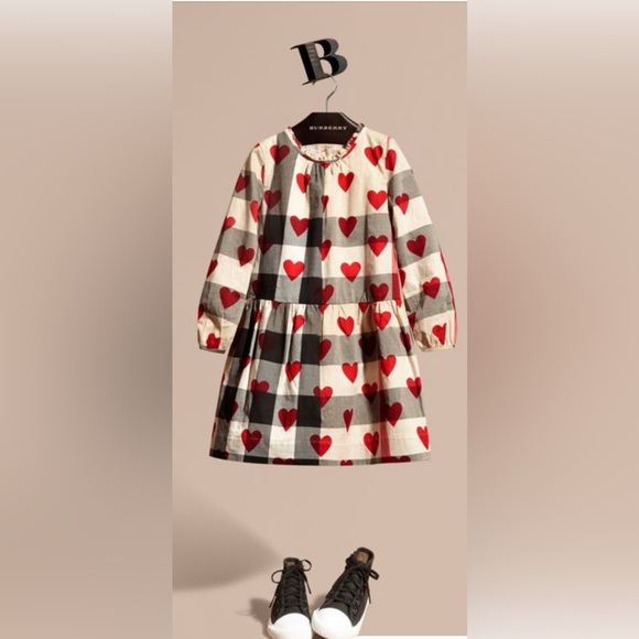 Burberry Kids Philippa Checked Heart Woven Dress Size 12 Luxury Cotton Classic - Picture 10 of 11